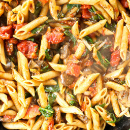 Whole Wheat Penne with Mushrooms, Spinach, and Tomatoes