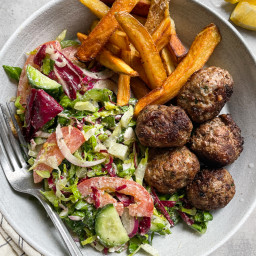 Whole30 Greek Meatballs with Home Fries and Salad