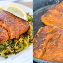 Whole30 Keto Blackened Salmon with Cajun Zoodles (in 1 skillet!)