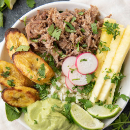Whole30 Pork and Pineapple Bowls with Plantains, Coconut Cauliflower Rice, 