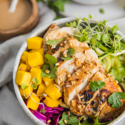 Whole30 Thai Chicken Zoodle Bowls (With Peanut Sauce, Low Carb, Paleo)