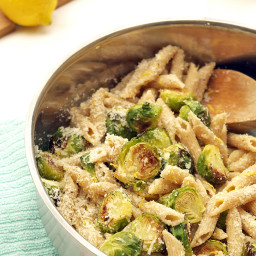 Wholewheat pasta with lemon roasted sprouts and parmesan