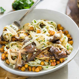 Wild Mushroom and Artichoke Fettuccine with Tangy Chickpeas