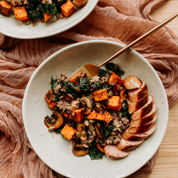 Wild Rice Salad with Sweet Potatoes, Kale, and Balsamic Mushrooms