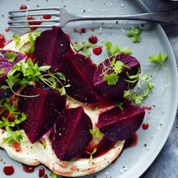 Wine-poached beetroot with mustard cream