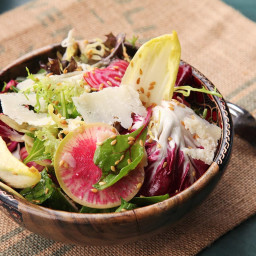 Winter Greens Salad With Flax Seeds, Shaved Beets, and Radishes Recipe