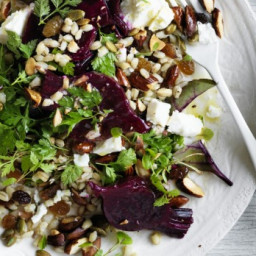 Winter salad recipe: Pickled beetroot with pearl barley, pumpkin seeds, fet