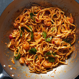 Wok-Fried Spaghetti Arrabbiata with Shrimp