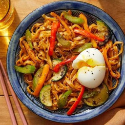 Wonton Noodle Stir-Fry with Soft-Boiled Eggs