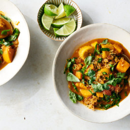 Yam and Plantain Curry With Crispy Shallots
