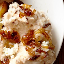 Yogurt Mashed Potatoes With Chipotle Peppers, Goat Cheese and Caramelized S