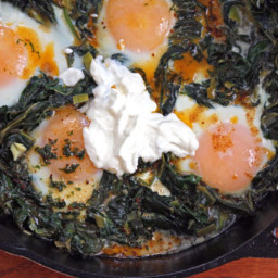 Yotam Ottolenghi's Skillet-Baked Eggs with Spinach, Yogurt, and Spiced Butt