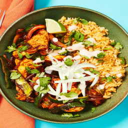 Yucatán Citrus Chicken Bowls with Poblano, Smoky Red Pepper Crema & Pickled
