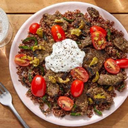 Za’atar Beef & Quinoa with Tzatziki, Tomatoes & Olives