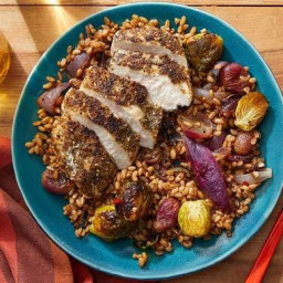 Za’atar Chicken & Farro with Roasted Grapes, Onion & Brussels Sprou