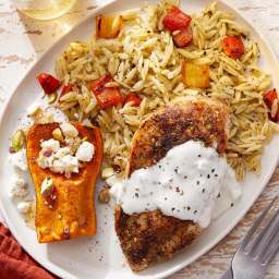 Za’atar Chicken & Roasted Squash with Salsa Verde Orzo