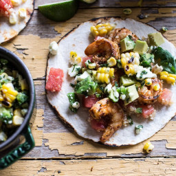 Zesty Grilled Shrimp Tacos with South of the Border Corn and Cotija Salsa