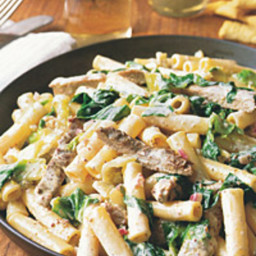 Ziti with Pork and Escarole in Creamy Thyme Sauce