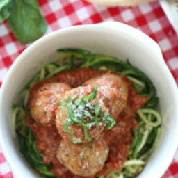Zoodles and Meatballs (zucchini noodles with slow cooker turkey meatballs)