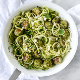 Zoodles with Chicken Feta and Spinach Meatballs