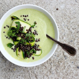 Zucchini, Almond, and Mint Soup with Lemony Lentils