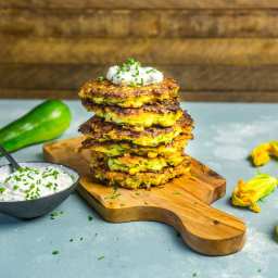 Zucchini and Corn Fritters with Herb Sour Cream
