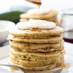 Zucchini Bread Pancakes with Maple Cream Cheese Topping