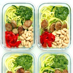 Zucchini Noodle Bowls with Chicken Sausage and Pesto