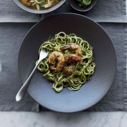 Zucchini Noodles and Shrimp with Almond-Herb Pesto