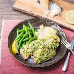Zucchini & Parmesan-Crusted Chicken with Mashed Potatoes and Green Beans