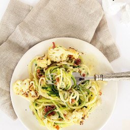 Zucchini Spaghetti, Crispy Prosciutto and Roasted Cauliflower with Lemon-Pa