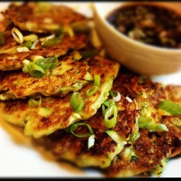 Zucchini Scallion Pancakes with Sweet Soy Dipping Sauce