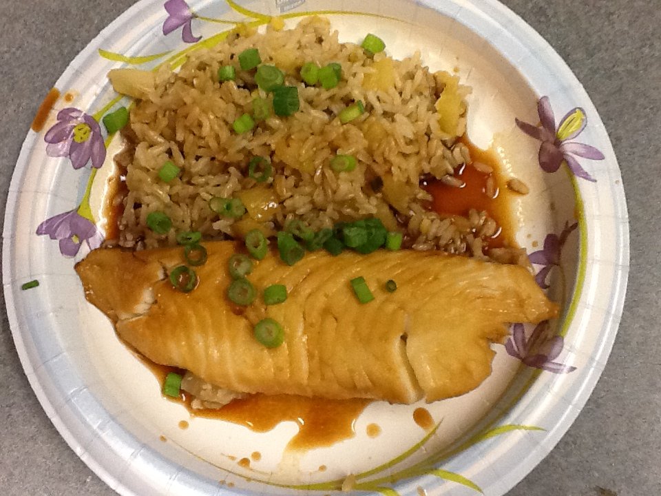 Tilapia with Soy Sauce & Pineapple Scallion Rice BigOven