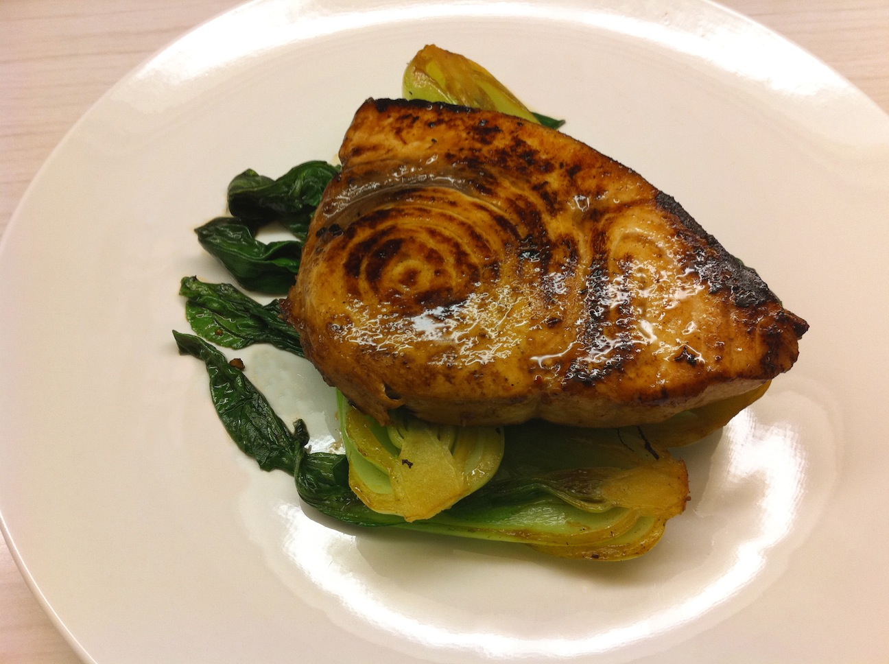 Asianglazed swordfish with baby bok choy