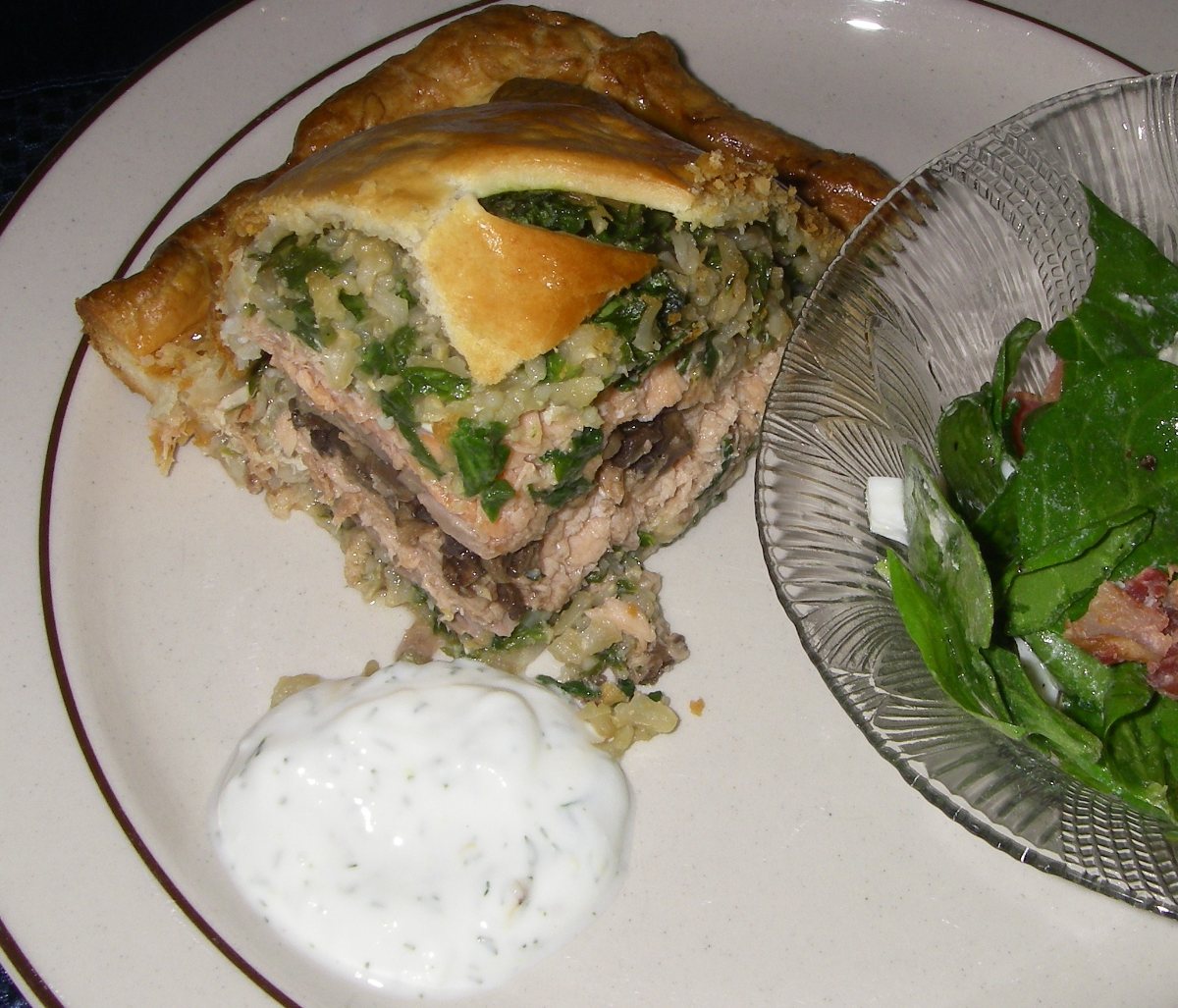 Salmon Mushroom Coulibiac With Sour Cream Dill Sauce Recipe