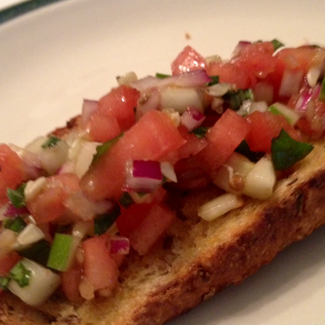 Bruschetta with Tomatoes, Cucumbers, And Basil