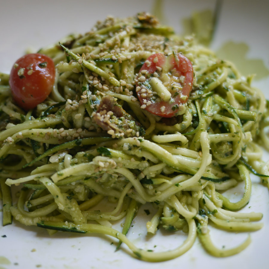Raw Zucchini Pesto Pasta