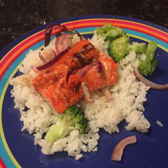 Glazed Salmon Broccoli on Rice