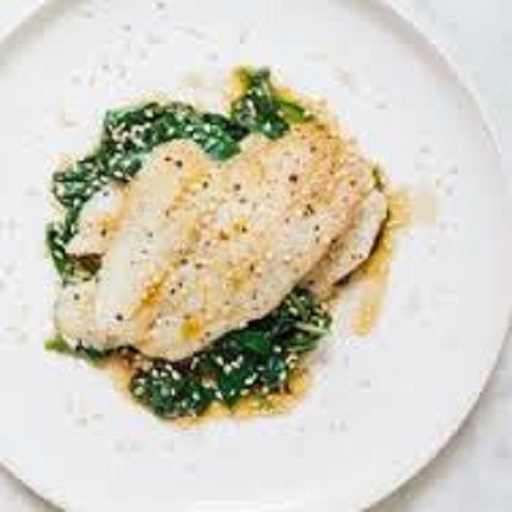 Striped Bass (Rockfish) with Cream Sauce and Spinach