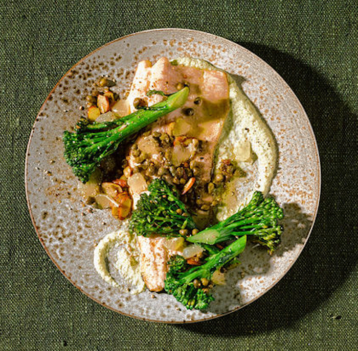 Trout Amandine With Almond and Broccolini Purée