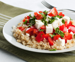 Quinoa with Red Pepper, Charred Corn and Spinach