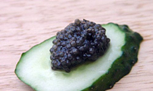 Appetizer with Black Caviar and Cucumbers