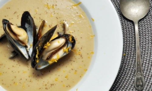 Celery Root, Celery Seed, and Mussel Bisque