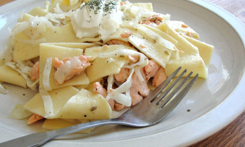 Salmon on pasta
