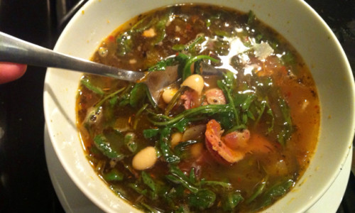 Spicy White Bean and Pancetta Soup