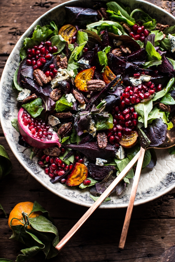Winter Beet & Pomegranate Salad with Maple Candied Pecans + Balsamic Citrus
