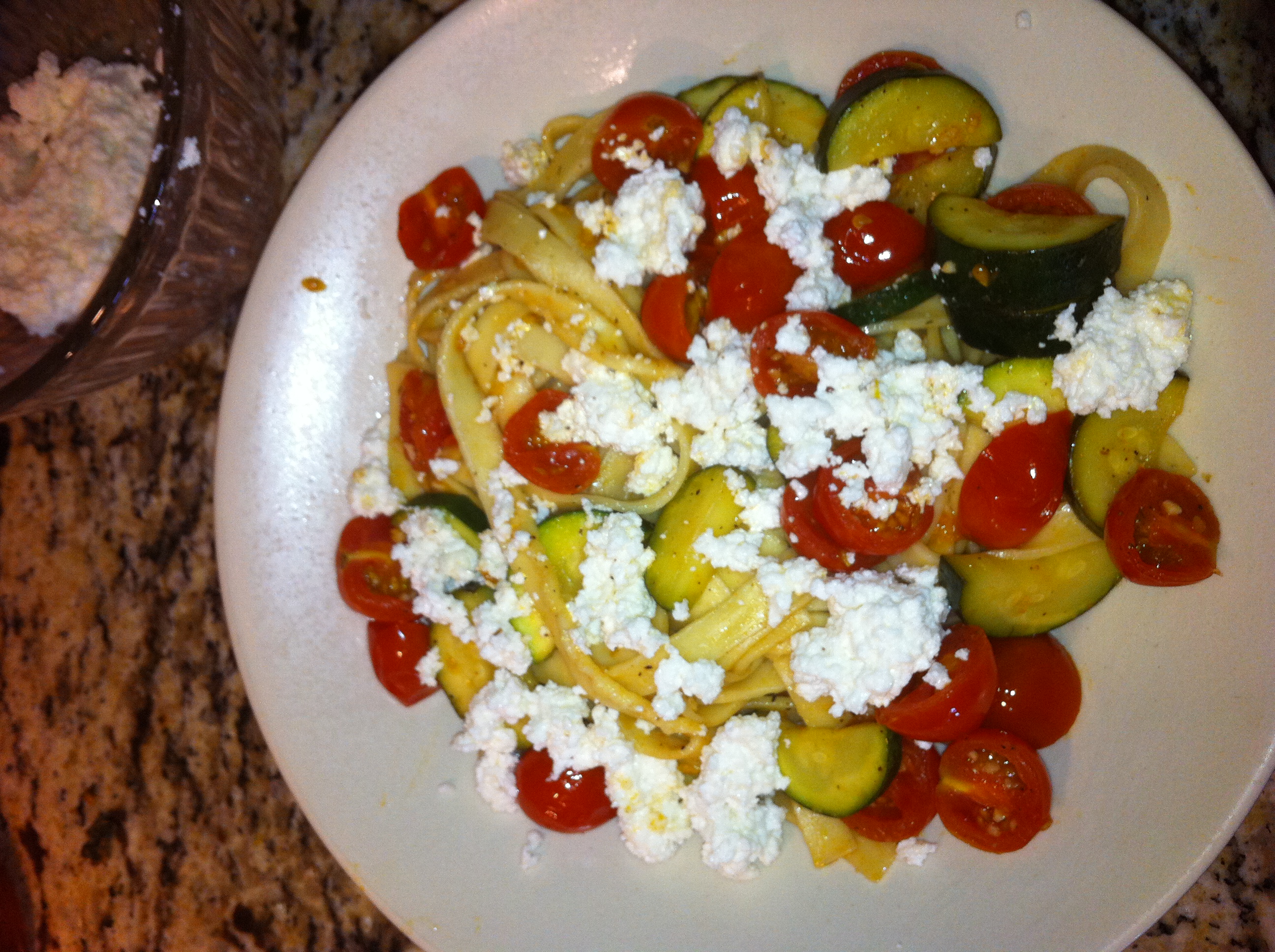 Zucchini, cherry tomato, and fresh ricotta pasta BigOven